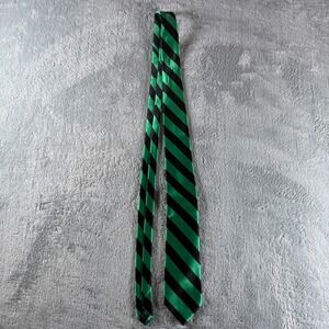 Tiemart Mens Green and Black Diagonal Striped Polyester Necktie Hand Made